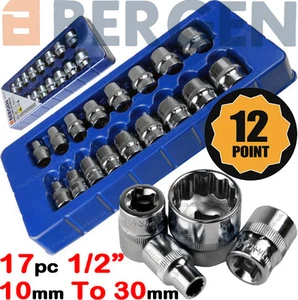 BERGEN 12 Point Socket Set 1/2" Drive Double Hex Shallow Sockets Tool Set 17pc - Picture 1 of 4