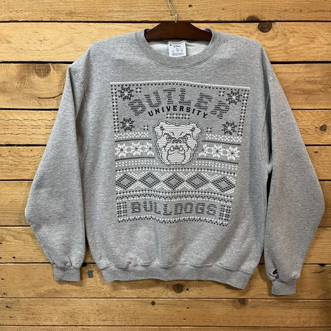 Butler Bulldogs Sweatshirt Mens Large Gray Champion Authentic Christmas Sweater Cover