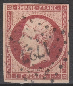 France 1850 1 Fr carmine Yv 18 Napoleon III used signed - Picture 1 of 2