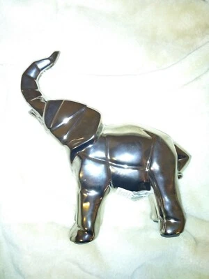 Elephant Silver Geometric Figurine Statue 9" tall large - Image 1 of 4