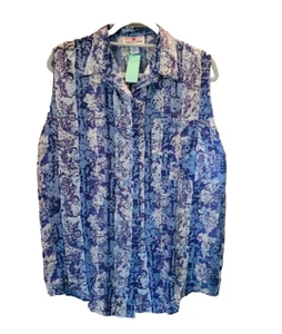 VTG Stunt Collections Blue Silk Blouse NWT Button Up Sleeveless Top Women Medium - Picture 1 of 9