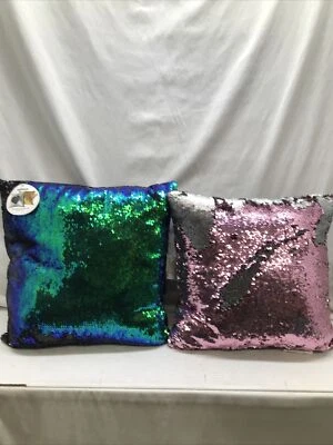 Sparkle Flip Sequins Throw Pillows Set Of 2 Mermaid And Pink/Gray - Image 1 of 4