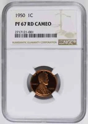 1950 P Small Cents Lincoln, Wheat Ears Reverse NGC PF-67 RD CAMEO - Image 1 of 4