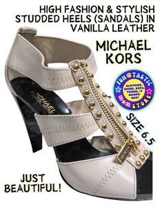 MICHAEL KORS SANDALEN MIT ABSATZ LINDEN BERKLEY MIT NIETEN. VANILLE ELFENBEIN LEDER. Gr. 6,5. - Bild 1 von 12