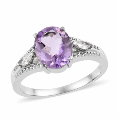 Anel de diamante simulado de ametista natural em aço inoxidável (tamanho 8,0) 3,40 ctw - Imagem 1 de 4