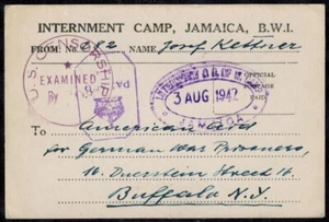 Jamaica WWII 1942 POW Postcard w/H1 D5 H8 & INTERMENT CAMP OVAL PURPLE RARE - Picture 1 of 3