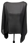 Black Chiffon Overlay  Boat Kneck +Slit Sleeves partial Side Seams Bust To 48
