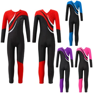 Kids Girls Dance Jumpsuit Shiny Dance Leotard Invisible Zipper Dancewear Romper - Picture 1 of 46