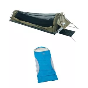 Adventure Kings Kwiky Single Swag Canvas 50mm Mattress + Kids Sleeping Bag -2°C - Picture 1 of 12