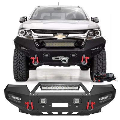 Parachoques delantero de acero para Chevy Colorado 2015-2022 con placa de cabrestante y luces + cable Foto 1 de 4