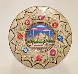 Placa de cobre ""Santa Sofía", de colección hermosa hecha a mano y pintada 11 2/7", década de 1980 - Imagen 1 de 10