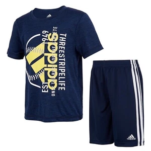 Adidas Boys Poly Melange Tee Shirt & Shorts Set Outfit Sz 4 5 - Picture 1 of 8