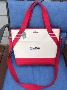 LL Bean Red & White Waxed Canvas INSULATED Zipper Top Boat And Tote Bag M NWT - Bild 1 von 7