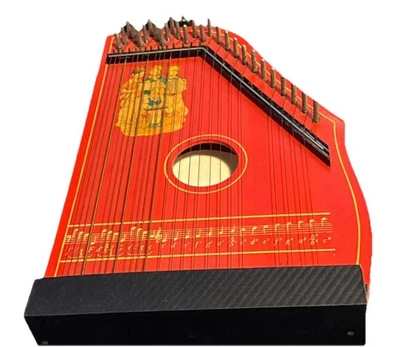 Vintage Musima Zither/Lap Harp – Red with Floral Design – East Germany GDR - Image 1 of 4