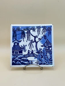 Vintage blau & weiß japanisches Motiv Keramikfliese/Untersetzer 6x6" Richards England SELTEN! - Bild 1 von 5