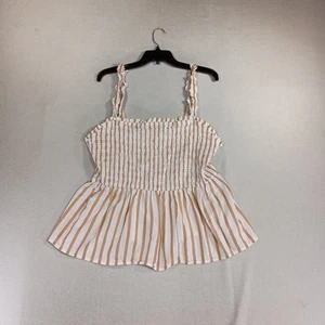 Peplum Tank Women's Plus Size 1X Striped Smocked Ruffle Coastal Preppy Dockside - Picture 1 of 10