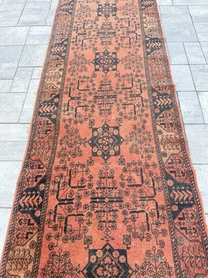 Antigua alfombra de corredor tribal afgana hecha a mano de lana de 2,9 X6,4 pies Foto 1 de 4