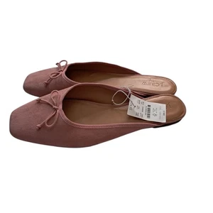 Neu mit Etikett J. Crew Factory Wildleder-Ballerina Pantoletten Damenschuhe 10 rosa eckige Zehenpartie Schleife - Bild 1 von 11
