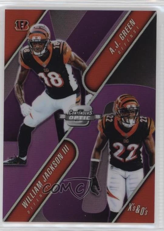 2018 Contenders Optic Xs and Os Purple Prizm /99 William Jackson III AJ Green - Image 1 of 2