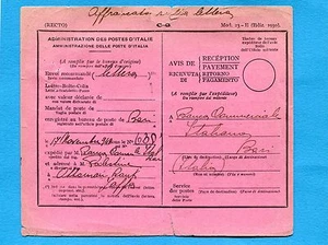 1948 AVVISO RICEVIMENTO ESTERO Mod.23-E Ediz.1930 in uso MOLTO TARDIVO (223696) - Imagen 1 de 1