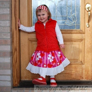 BonEful RTS NEW Boutique 8 Girl Red Pink Heart Twirl Lace Skirt Top Vest Outfit - Picture 1 of 8