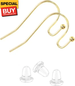 Earing Hooks 14K Gold Plated Hypoallergenic Ear Wires for Jewelry Making (200 PC - Picture 1 of 7