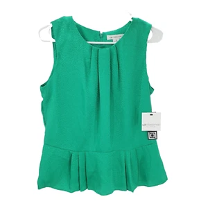 Liz Claiborne Green Sleeveless Peplum Blouse Women Medium Animal Print  Embossed - Picture 1 of 10