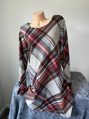 Madison Leigh Dress Womens 16 XL Fall Plaid Cowl Brown Red Scarf 3970 Academia - Image 1 of 4