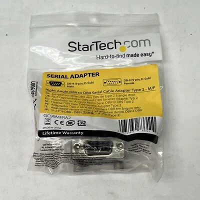 11pcs StarTech GC99MFRA2 Right Angle DB9 to DB9 Serial Cable Adapter Type 2 M/F - Image 1 of 4