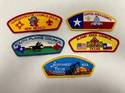 Lot of 5 Vtg BSA Shoulder Strip Council Patches From Texas & New Mexico VGC - Image 1 of 4