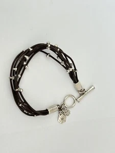 LUCK BRAND MULTI STRAND LEATHER BRACELET WITH SILVER TONE BEADS B9 - Picture 1 of 4