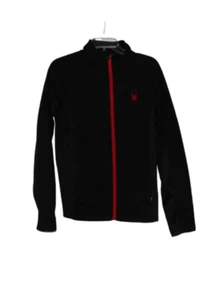 SPYDER Sweater Jacket Full-Zip Flannel Lined Black and Red Logo Men's Small - Picture 1 of 10