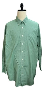 Lands' End B&T Button Up Shirt Mens 18.5 35T Green White Micro Check Non Iron - Picture 1 of 2