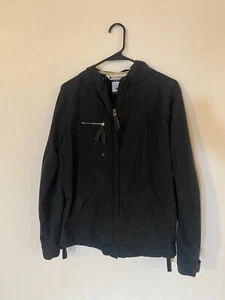 Columbia Jacket Womens XL Black Full Zip Hooded Lightweight Jacket Waist Pull - Picture 1 of 14