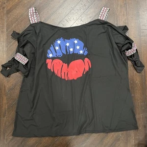 Patriotic Lips Tank Sleeve Tee Shirt Top 5XL Back - Picture 1 of 4