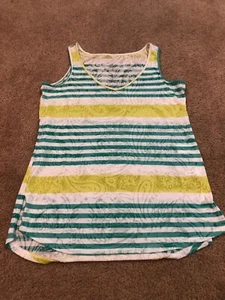 New York & Co Light Summer Color Semi Sheer Striped Floral Tank - Picture 1 of 3