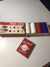 Vintage Saxon 100 Plastic Poker Chips And Cards