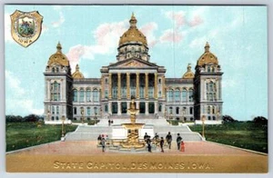 DES MOINES IOWA STATE CAPITOL GEBÄUDE GOLD GEPRÄGTES WAPPEN POSTKARTE - Bild 1 von 2