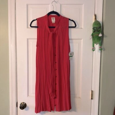 Vestido sin mangas tamaño juniors autoestima grande coral gasa cuello con botones Foto 1 de 4