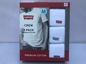 Levi's 3-Pack Men's M Premium Cotton Crew Neck T-Shirt White Logo NIB - Picture 1 of 4