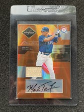 MARK TEIXEIRA #’d /50 - 2005 Leaf Limited AUTO Monikers Orange Game Used Bat Sig