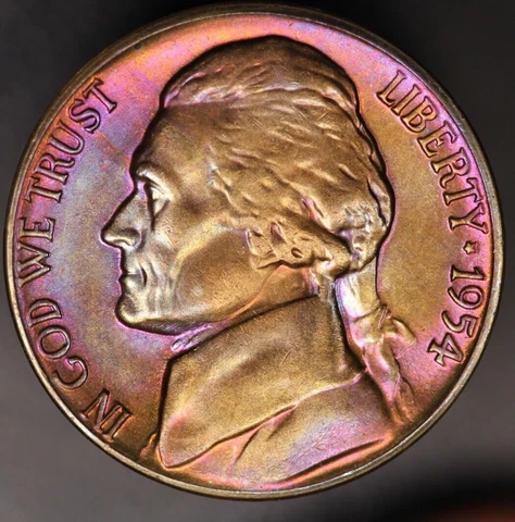 1954 S  BU JEFFERSON NICKEL FRESH FROM AN ORIGINAL ROLL*TONED* -LOT AA-5768 Cover