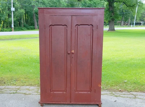 Panty Cupboard Cabinet Country Primitive Wood Antique 2dr RED PAINT Antique Cover