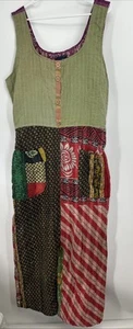 Kantha Karma Overalls Jumpsuit One Size Hippie Handmade Pockets Patchwork - Picture 1 of 7