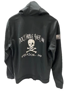 Skull Crossbones Hoodie Mens Size M Black Pullover Gothic Grunge Biker Port & Co - Picture 1 of 18