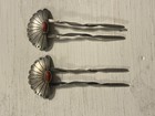 Vintage Navajo Native American Sterling Silver Coral Hair Pins Lot Of 2 Sun