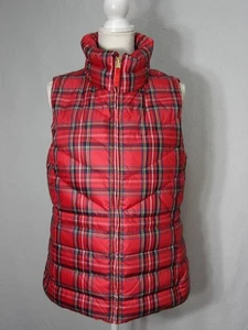 Talbots Red Tartan Plaid Full Zip Down Puffer Vest Womens M Holidays Christmas - Bild 1 von 8