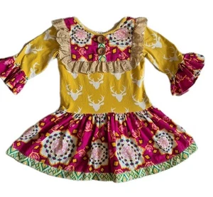 Best Dressed Bunnies Dress Girls Sz 7 Embellished With Eyelet Lace Floral Flared - Picture 1 of 15