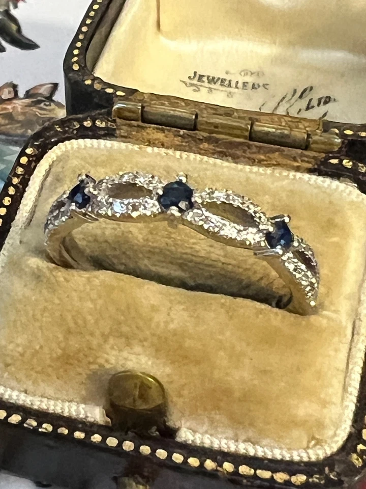 Anillo Vera Wang oro blanco 18 quilates diamantes y zafiro sello 3,2 g Foto 1 de 4