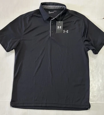 Under Armour UA Tech Polo Black Performance Shirt Loose Fit Size L - 1290140 NWT - Image 1 of 4